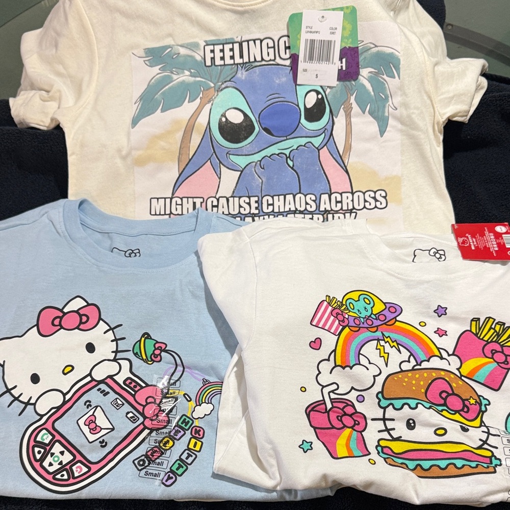 Hello Kitty and Stitch T-Shirt bundle size small
